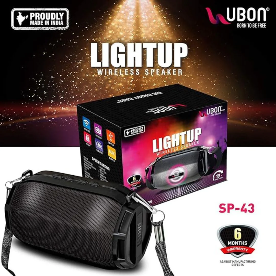 UBON SP-43 TWS Lightup 5W Bluetooth Speaker (Black, Stereo Channel) - Image 5